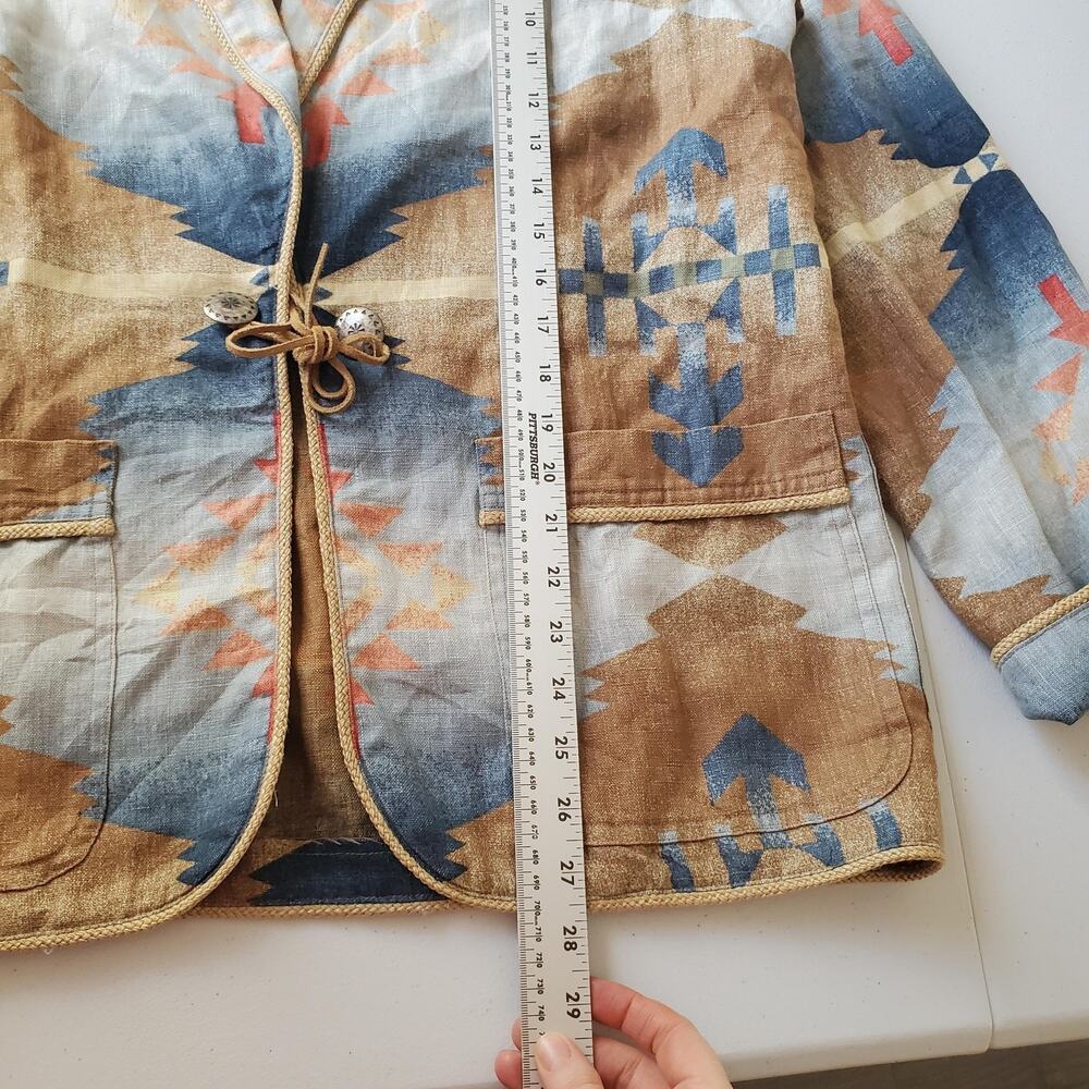 Vintage Jones New York Jacket Womens Medium Linen Aztec Southwestern Boho Tie - Picture 6 of 11